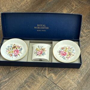 Royal Worcester Floral Bone China Vanity Set with Pink Roses and Gold Trim